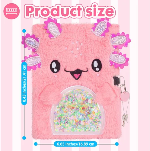 Miniatura 5 de Diario de ajolote para niñas con cerradura, juguetes de ajolote de felpa, regalo para niñas adolescentes, cuaderno de escritura para niños, regalos