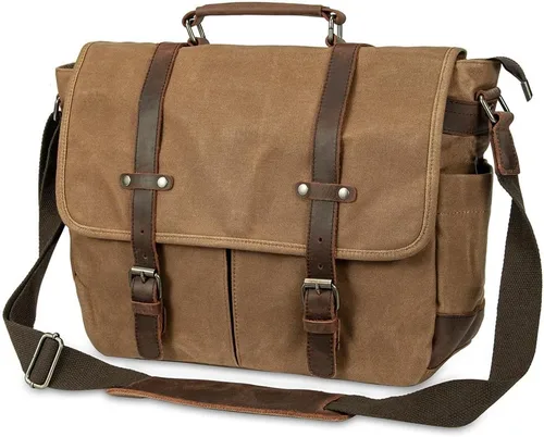 Miniatura 2 de Bolsa de mensajero para hombre, maletines para laptop de 15.6 pulgadas, bolsa cruzada para computadora, trabajo, oficina Marrón