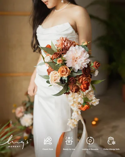 Miniatura 5 de Ling's Moment - Flores artificiales de seda falsas, dalias, rosas de espuma falsas, combo para ramos de boda, centros de mesa, arreglos de O ámbar