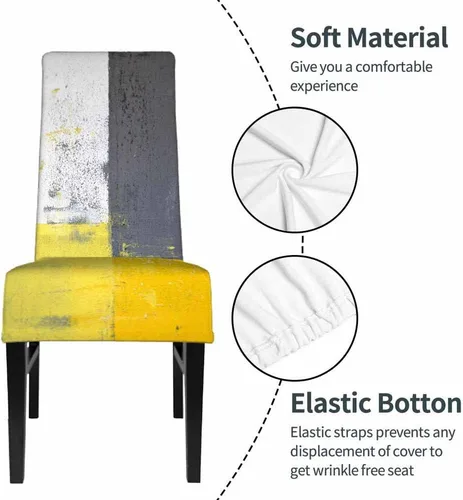 Miniatura 4 de 1 paquete de 1 funda para silla de comedor, pintura de arte abstracto, color amarillo y gris, patrón de pinceladas contemporáneas, de poliéster