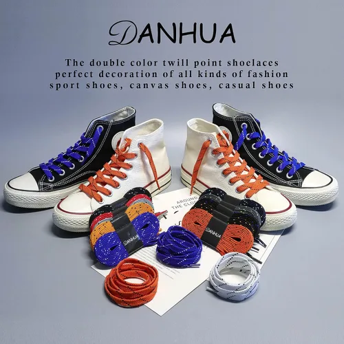 Miniatura 7 de DANHUA - Cordones de zapato plano multicolor con punto de sarga grueso y encaje, 2 pares