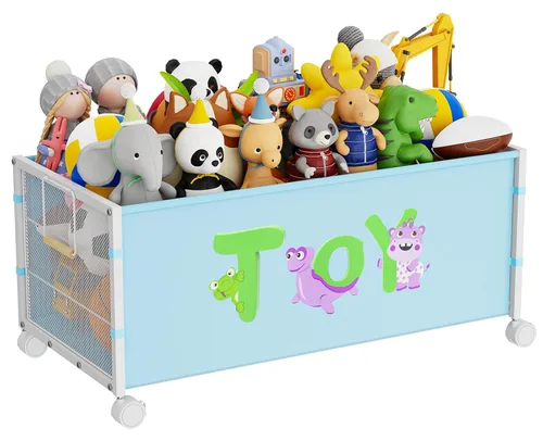 Miniatura 8 de Caja de juguetes extra grande, organizador de almacenamiento de juguetes de 180L con ruedas, cofre de juguetes de metal y tela Oxford con asa, caja