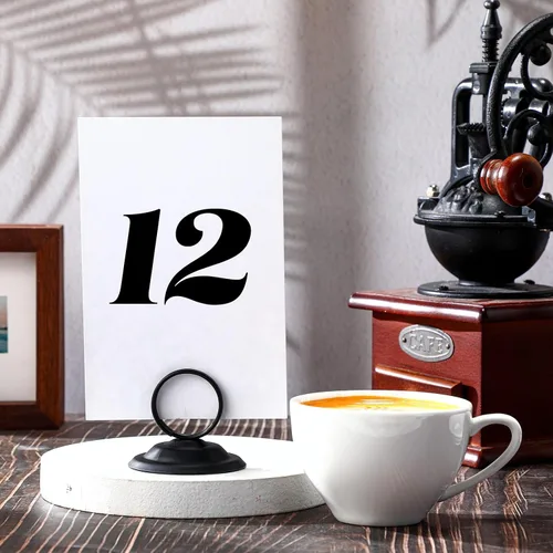 Miniatura 3 de MotiMind 24 soportes de metal para números de mesa, soportes de metal para números de mesa de boda, soportes para letreros de mesa para fotos, menú