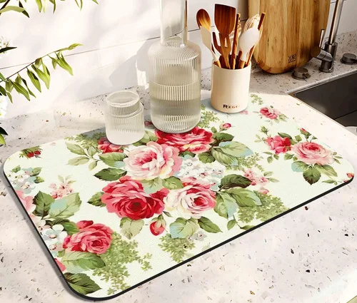 Miniatura 29 de Tapete de secado de platos para encimera de cocina 20x12 pulgadas, tapete de secado rápido de platos lavable, tapete de drenaje absorbente con Limón