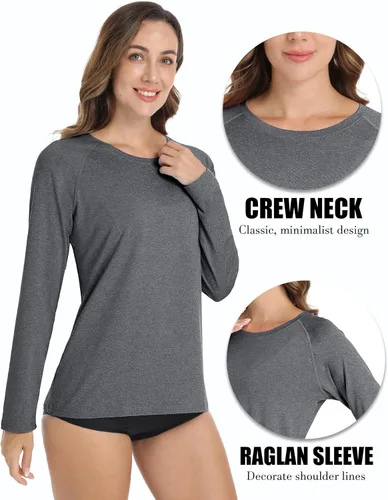 Miniatura 4 de MAGCOMSEN Camisetas de manga larga para mujer, con protección solar UPF 50+, protección solar, atlético, correr, natación, protección contra