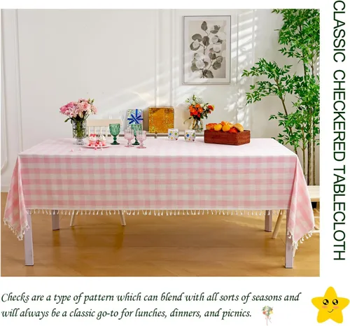 Miniatura 3 de Midsummer Breeze - Mantel rectangular para primavera, verano, San Valentín, Pascua, Navidad - Manteles de algodón Gingham de granja (55" x 70", rosa)