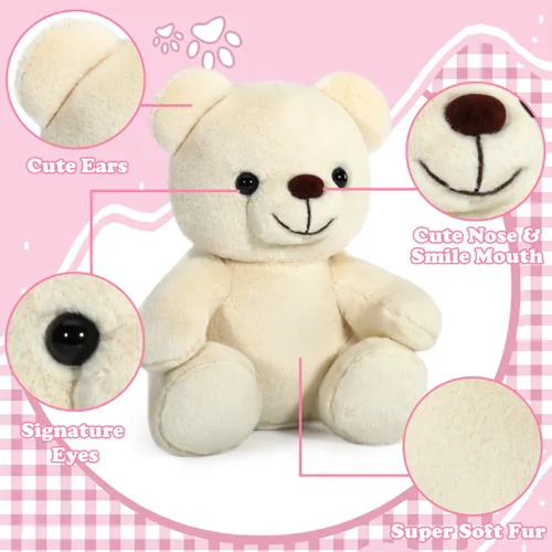 Miniatura 5 de Oso de peluche blanco suave para niños de 3 a 9 pulgadas, lavable a máquina y ojos seguros, regalo de graduación de cumpleaños preescolar para niños