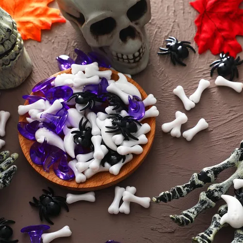 Miniatura 6 de 300 piezas de mini huesos de esqueleto de Halloween de plástico blanco falsos pequeños huesos humanos de las cavernas en miniatura