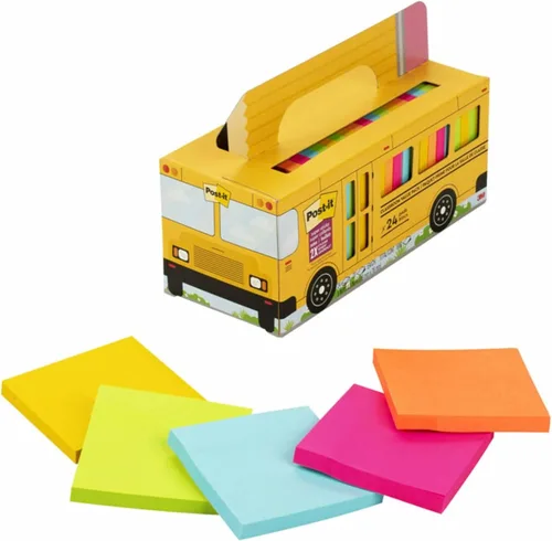 Miniatura 13 de Post-it Notas Súper Adhesivas Paquete de Valor, 24 Bloques, Conveniente Estuche de Transporte y Almacenamiento de Autobús Escolar, 2X el Poder