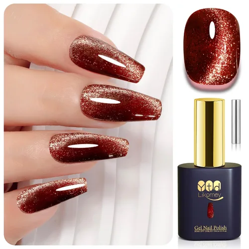 Miniatura 30 de YTD Likomey Juego de esmaltes de uñas de gel Cat Eye, 8 colores de verano con purpurina magnética de cristal con barra magnética, plateado, verde