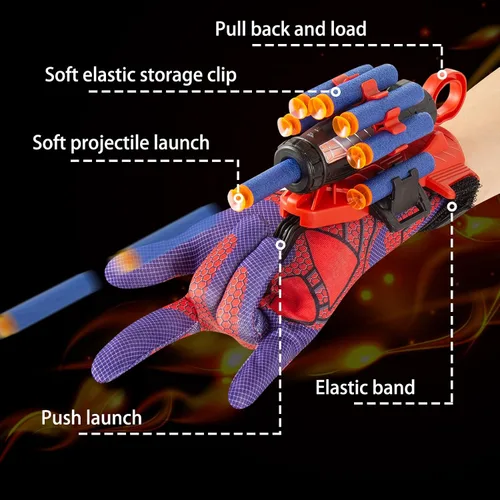 Miniatura 5 de Guantes de Araña Hombre Juguete Lanzador de Telarañas con Muñeca, Guantes Lanzador de Araña Juego de Juguete Cosplay para Niños