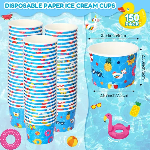 Miniatura 2 de Didaey Paquete de 150 tazas de helado de 8 onzas para alimentos fríos y calientes, suministros desechables para fiestas en la piscina