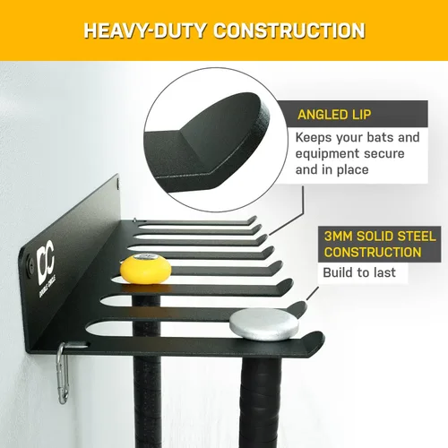 Miniatura 4 de Double Circle Soporte para bates de béisbol, capacidad para 21 murciélagos, soporte de montaje en pared, colgador de metal para almacenamiento