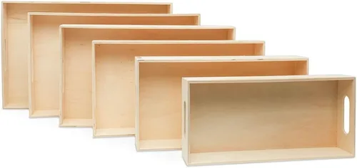 Miniatura 3 de Bandejas de madera sin terminar con asas, juego de 6, para manualidades, resina, organización, decoración de bricolaje y actividades Montessori, por