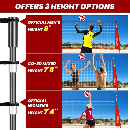 Miniatura 3 de Red de voleibol portátil de 12 pies/20 pies para patio trasero, red de práctica de voleibol independiente, juego de entrenamiento de voleibol