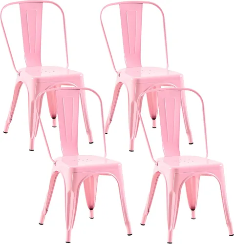 Miniatura 46 de Juego de 8 sillas de comedor de metal, sillas apilables estilo tolix con respaldo, diseñadas para el comedor diario, en interiores, cocina y comedor