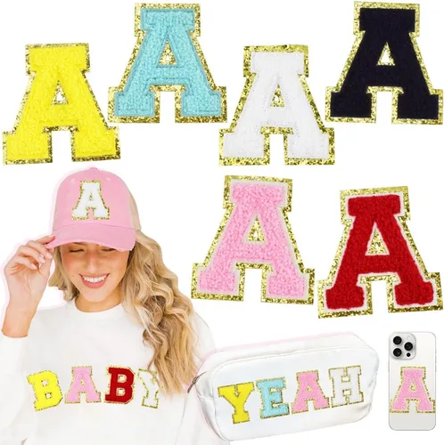 Miniatura 34 de 104 Piezas de Letras Grandes de 3 Pulgadas de Chenilla Blancas de la A-Z, Letras Termoadhesivas para Tela y Ropa, Bordado de Brillantina para 104
