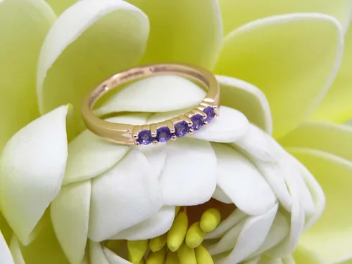 Miniatura 80 de Dazzlingrock Collection Anillo de boda redondo de 5 piedras preciosas o diamantes para mujer en oro macizo de 10 K/14 K/18 K
