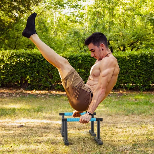 Miniatura 5 de Paraletas de entrenamiento de fuerza, barras de empuje I-Sit, asas de flexiones, equipo de calistenia para entrenamiento en casa, barras de gimnasia