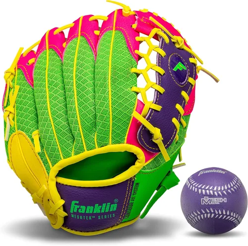 Franklin Sports Kids Baseball Glove + Foam Ball Sets - Meshtek Youth Teeball Gloves for Kids + Toddlers - Left + Right Hand Throw - 9.5" Inch
