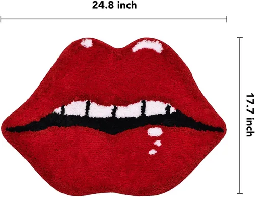 Miniatura 2 de Panstar Alfombra de baño de labios rojos, bonita y divertida alfombra de baño con forma de labios mordedores, antideslizante, absorbente, alfombra
