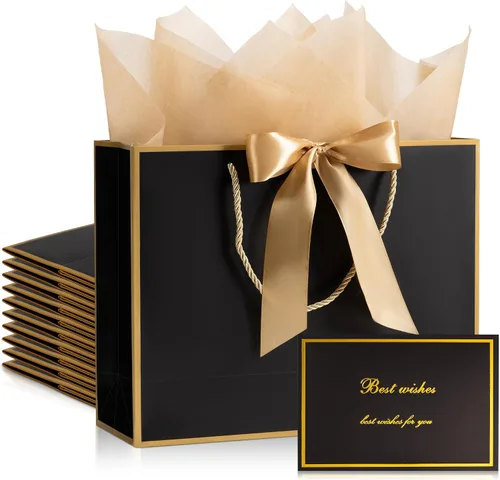 Miniatura 11 de PASEOTA Bolsas de regalo de 12.6" a granel, 10 bolsas de regalo con 20 papeles de seda y 10 tarjetas de felicitación, bolsa de lujo con asas