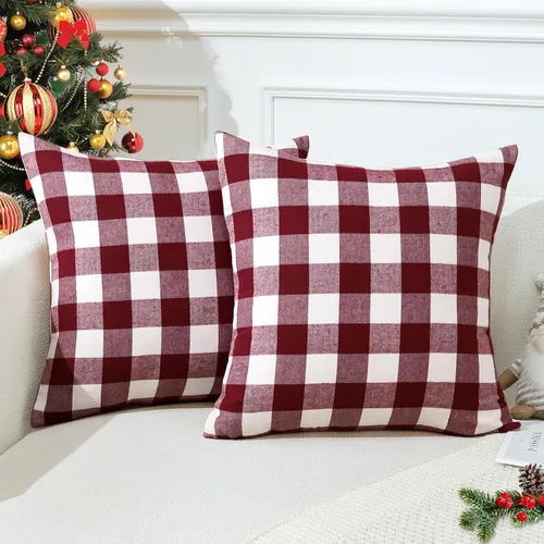 Miniatura 11 de OTOSTAR Paquete de 2 fundas de almohada decorativas de cuadros búfalo navideños de 12x20 pulgadas, lino clásico estilo granja, fundas de cojín