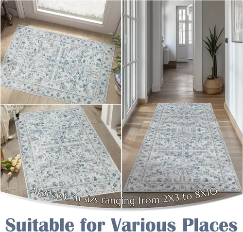 Miniatura 3 de jinchan Lima - Alfombra de pasillo lavable de 2 x 6 pies, antideslizante, de pelo corto, suave, ultrafina, alfombra envejecida para casa de campo