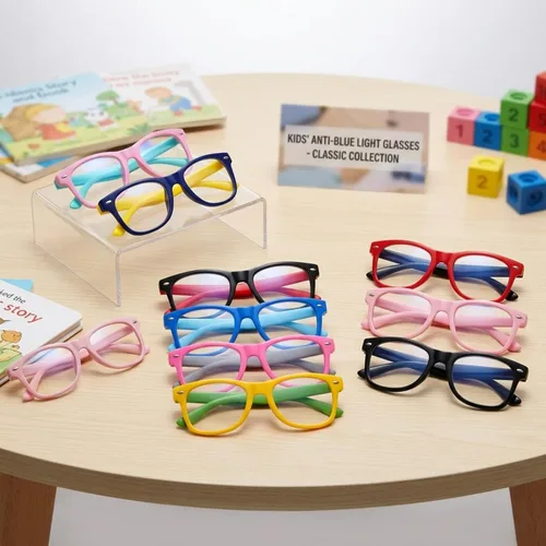 Miniatura 6 de Lentes rectangulares digitales con bloqueo de luz azul para niños y niñas de 5 a 12 años Amarillo