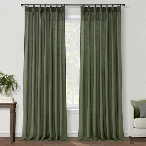 Miniatura 53 de Topfinel 2 paneles de cortinas plisadas de lino beige y blanco de 63 pulgadas de largo, para dormitorio y sala de estar, cortinas semitransparentes