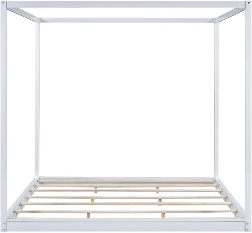 Miniatura 7 de Harper & Bright Designs Cama King con dosel de madera con 4 paneles de póster, marco de cama King con soporte de listones de madera maciza, cama
