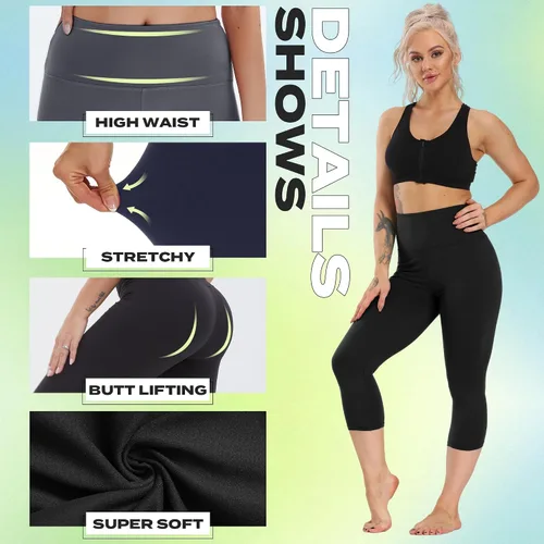 Miniatura 59 de NexiEpoch - Paquete de 4 leggings suaves para mujer, con bolsillos, control de abdomen y cintura alta, pantalones capri para yoga y ejercicio
