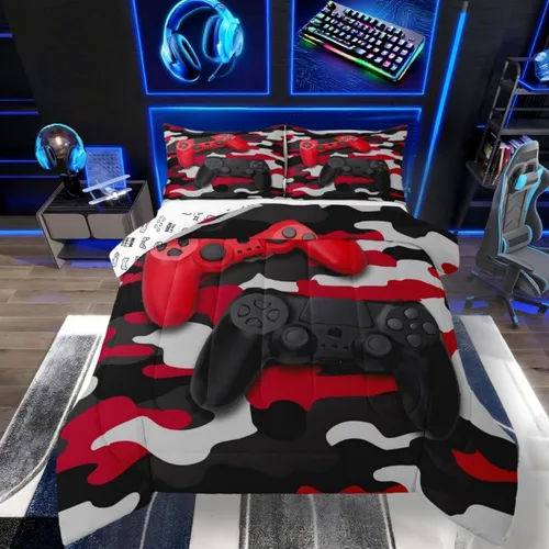 Miniatura 19 de Erosebridal Juego de ropa de cama individual para niñas, juego de edredón de juegos para niños, juego de cama de juegos para niños, color naranja