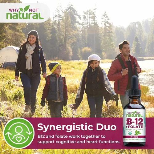 Miniatura 3 de Why Not Natural Vitamina B12 Líquido Plus Folato - Gotas veganas sublinguales orgánicas extra fuertes - Suplemento de metilo con folínico