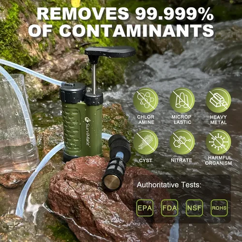 Miniatura 4 de SurviMate Bomba de supervivencia del purificador de agua,Sistema purificador de agua de 5 etapas de 0.01 micrones,Bomba de mano Filtro de agua