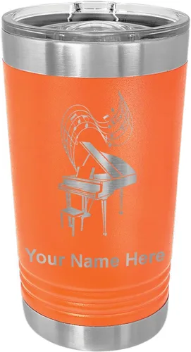 Miniatura 8 de LaserGram Vaso de pinta aislado al vacío de 16 onzas, piano de cola, grabado personalizado incluido (negro)