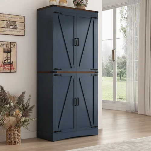 Miniatura 12 de Hlivelood Despensa de cocina de 71 pulgadas de alto, armario de almacenamiento de granja con estantes ajustables, tubo de acero que soporta carga