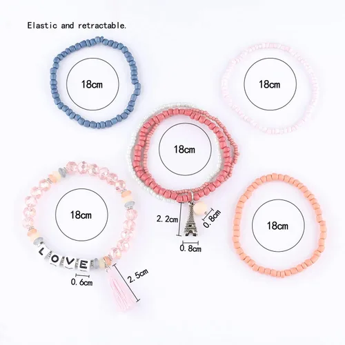 Miniatura 8 de iYours 6 juegos de pulseras bohemias multicapa con borlas hechas a mano, pulseras envolventes para mujer, Sin gemas.