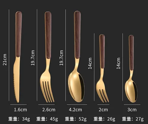 Juego de cubiertos dorados de 16 piezas para 4, juego de cubiertos de madera de acero inoxidable, incluye tenedores, cuchillos, cucharas, moderno