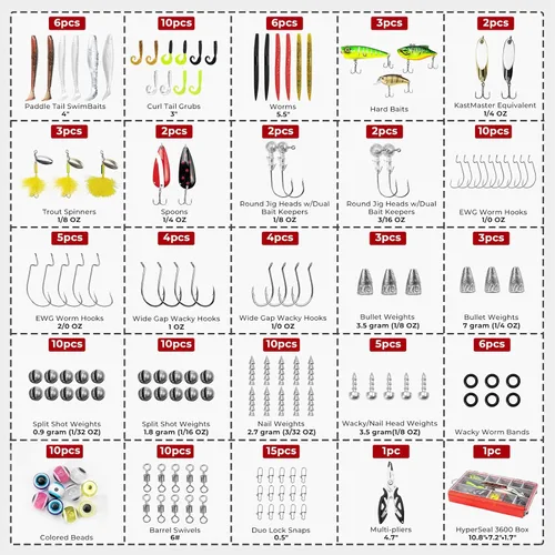 Miniatura 4 de MadBite by KastKing 182/265/400pcs Compact Fishing Tackle Kit - All-in-One Freshwater Hooks, Weights, Bobbers in Tackle Box, Fishing Gear Set for