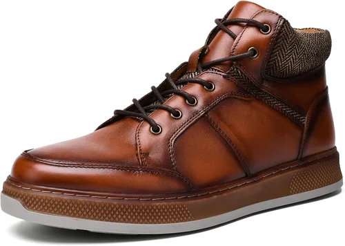 Holy dove Men's Casual Oxford Sneaker Boots Mid-Top Lace-Up Fashion Ankle Chukka Boot Genuine Leather Upper Fashion Shoes for Men Comfortable and