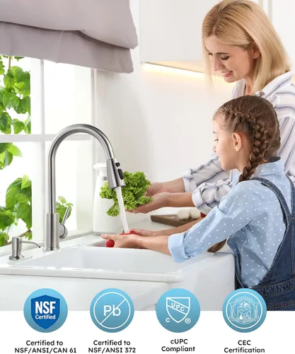 Miniatura 2 de WOWOW Grifo de cocina con dispensador de jabón: grifo de fregadero de cocina de acero inoxidable 304 con rociador desplegable de 3 modos, grifos A