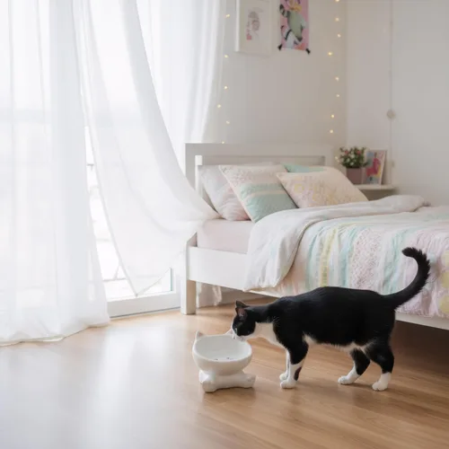 Miniatura 9 de Cuencos elevados para gatos, cuenco de comida para gatos elevado 3D de cerámica de 4.9 pulgadas para fatiga de bigotes, cuenco inclinado para gatito