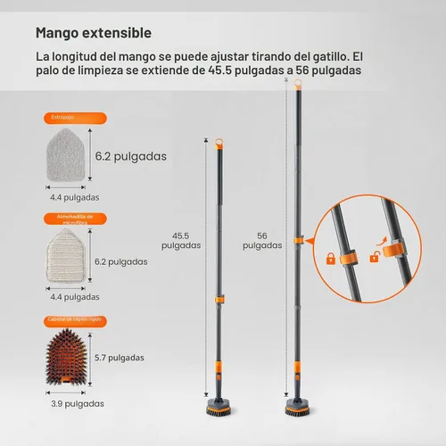 Miniatura 2 de CLEANHOME Cepillo Limpiador de Azulejos para Bañera con 3 Cabezales de Limpieza de Diferentes Funciones y Mango Largo Extensible de 56" - Limpiador