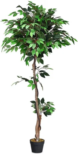 Miniatura 11 de Juego de 2 árboles de bambú artificiales de 5 pies, plantas de vegetación falsas en macetas para interiores y exteriores, hermoso árbol de imitación