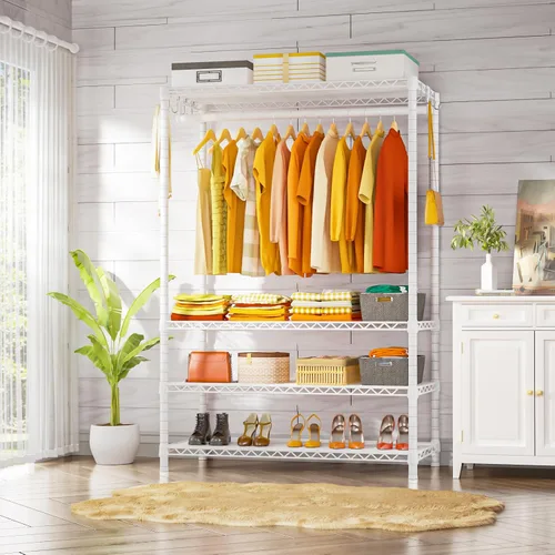 Miniatura 2 de Ulif H4 Plus Perchero de ropa, perchero portátil de 4 niveles para ropa y vestidos para dormitorio y guardarropa, sistema de almacenamiento y Blanco