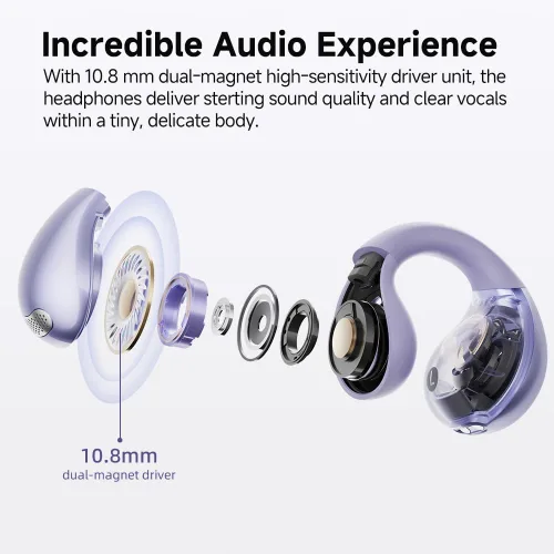 Miniatura 3 de QCY Crossky C30 Auriculares de oído abierto inalámbricos Bluetooth, auriculares de clip con 4 micrófonos ENC de cancelación de ruido, ajuste Púrpura