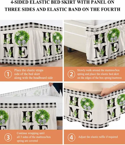 Miniatura 5 de Flower Leave Home - Falda de cama de tamaño King de 16 pulgadas de caída, ajustable y elástica, plisada, con volantes de polvo de lujo para cama