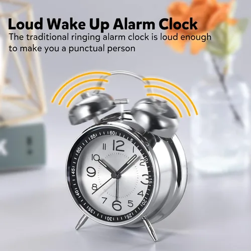 Miniatura 4 de Cadmos Reloj despertador fuerte para personas que duermen profundamente, retro de 10 cm, silencioso, sin tic-tac, de cuarzo, con retroiluminación