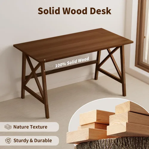 Miniatura 3 de NELYE Escritorio moderno de madera maciza, mesa de computadora simple de 48 pulgadas para oficina en casa, estudio, escritura, estación de trabajo